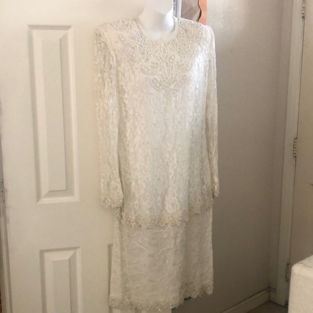Vintage 90s lace sequin pearl beaded dress by J.A. New size L